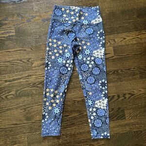 Aerie Leggings Chill Play Move Blue Patterned Size Large Gym Workout Athleisure